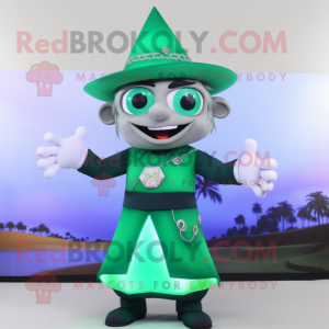 Forest Green Magician mascot costume character dressed with a Bikini and Bracelets