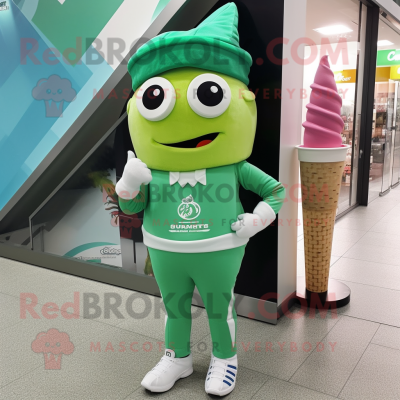 Green Ice Cream Cone mascot costume character dressed with a Joggers and Headbands