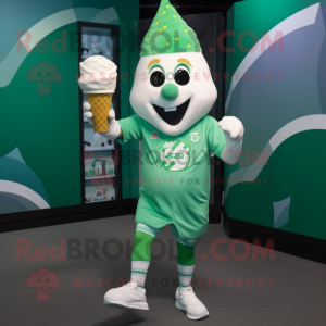 Green Ice Cream Cone mascot costume character dressed with a Joggers and Headbands