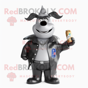 Gray Bottle Of Milk mascot costume character dressed with a Leather Jacket and Brooches