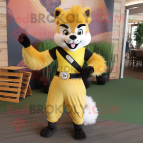 Yellow Skunk mascot costume character dressed with a Leggings and Belts