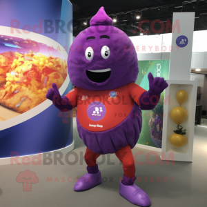 Purple Shakshuka mascot costume character dressed with a Rash Guard and Brooches