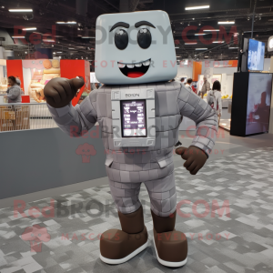 Gray Chocolate Bar mascot costume character dressed with a Joggers and Bracelet watches