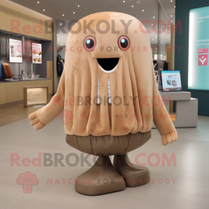 Brown Jellyfish mascot costume character dressed with a Sweatshirt and Handbags