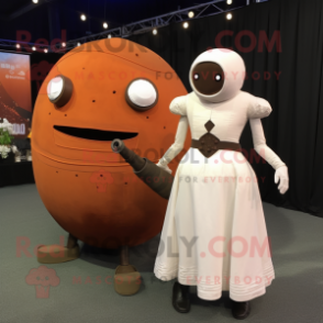 Rust Human Cannon Ball mascot costume character dressed with a Wedding Dress and Anklets