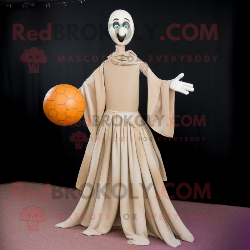 Tan Stilt Walker mascot costume character dressed with a Ball Gown and Scarf clips