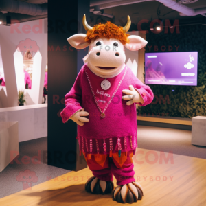 Magenta Bull maskot kostume...