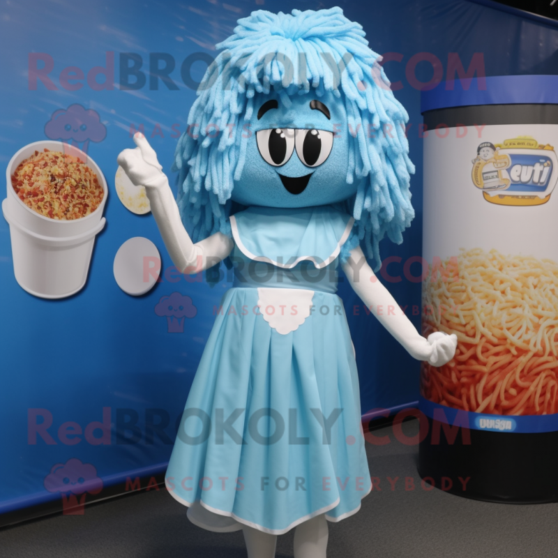 Sky Blue Ramen mascot costume character dressed with a Shift Dress and Headbands