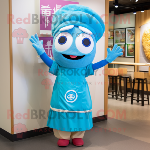 Sky Blue Ramen mascot costume character dressed with a Shift Dress and Headbands