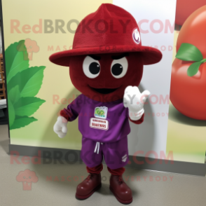 Maroon Grape mascot costume character dressed with a Shorts and Hat pins