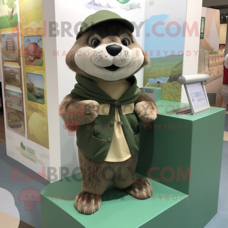 Olive Otter mascot costume character dressed with a Shorts and Shawls