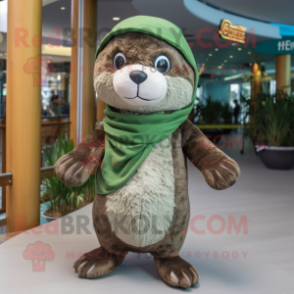 Olive Otter mascot costume character dressed with a Shorts and Shawls