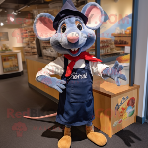 Navy Ratatouille mascot costume character dressed with a Denim Shirt and Bow ties