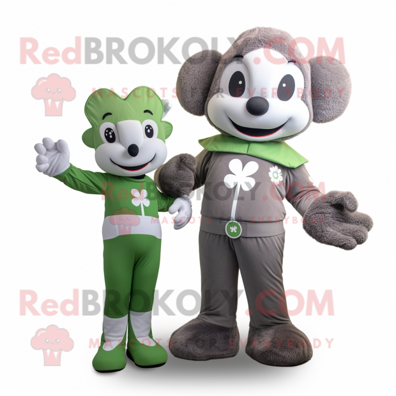 Gray Four Leaf Clover mascot costume character dressed with a Jumpsuit and Watches