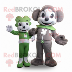 Gray Four Leaf Clover mascot costume character dressed with a Jumpsuit and Watches