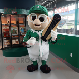 Green Celtic Harp mascot costume character dressed with a Baseball Tee and Reading glasses