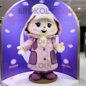 Lavender Wrist Watch mascot costume character dressed with a Parka and Shawls