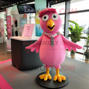 Pink Gull mascot costume character dressed with a Playsuit and Lapel pins