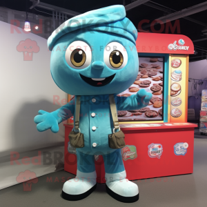 Cyan Candy Box mascot costume character dressed with a Cargo Pants and Beanies