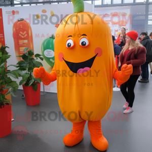 Orange Pepper mascot costume character dressed with a Playsuit and Hair clips