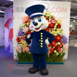 Navy Bouquet Of Flowers mascot costume character dressed with a Culottes and Watches