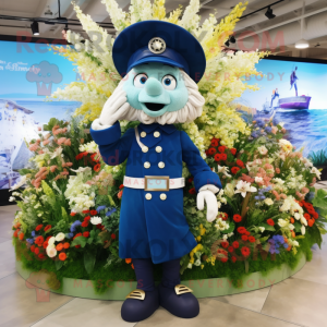 Navy Bouquet Of Flowers mascot costume character dressed with a Culottes and Watches