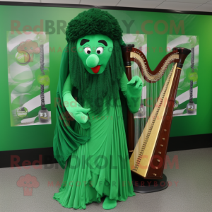 Forest Green Celtic Harp mascot costume character dressed with a Dress and Scarf clips