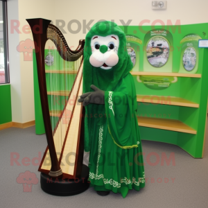 Forest Green Celtic Harp mascot costume character dressed with a Dress and Scarf clips
