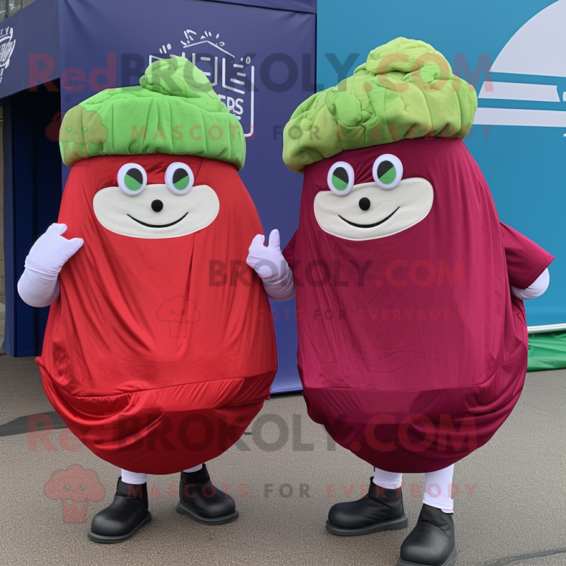 Red Corned Beef And Cabbage mascot costume character dressed with a Windbreaker and Caps