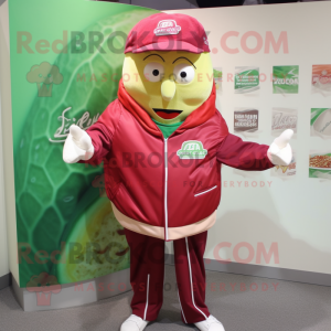 Red Corned Beef And Cabbage mascot costume character dressed with a Windbreaker and Caps