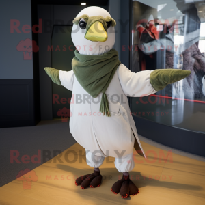 Olive Gull mascot costume character dressed with a Jumpsuit and Scarf clips
