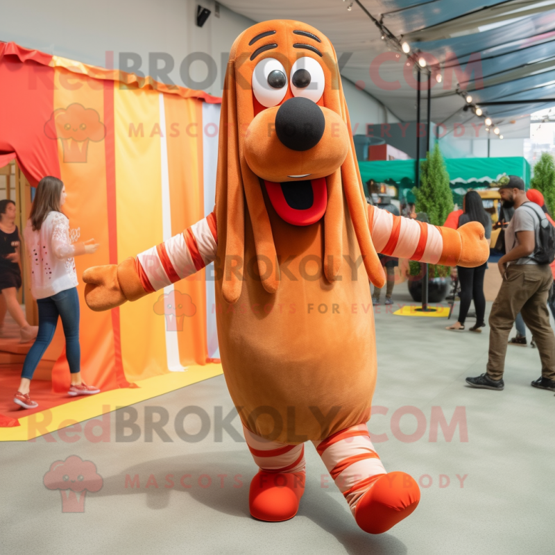 Rust Hot Dogs mascot costume character dressed with a Romper and Wraps