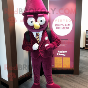 Magenta Attorney mascot costume character dressed with a Corduroy Pants and Necklaces