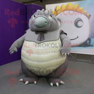 Gray Glyptodon mascot costume character dressed with a Dress Pants and Foot pads