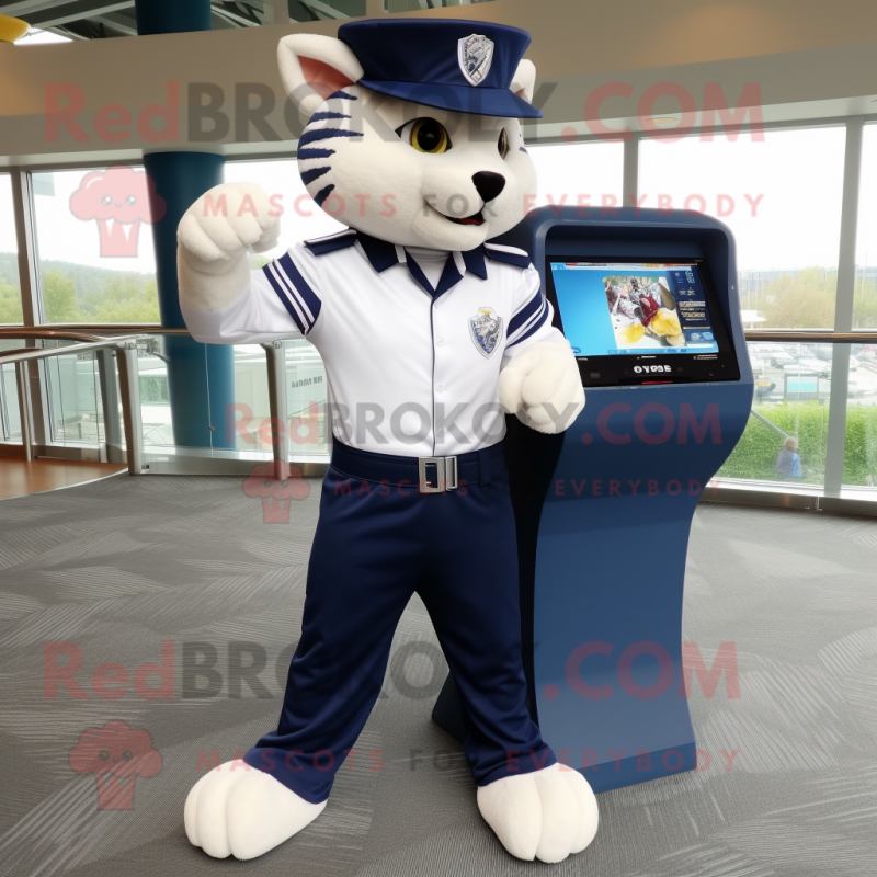 Navy Lynx mascot costume character dressed with a Jeggings and Caps