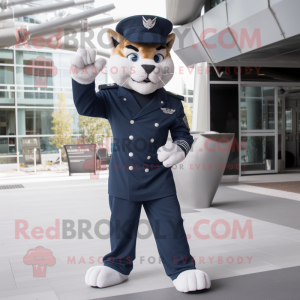 Navy Lynx mascot costume character dressed with a Jeggings and Caps