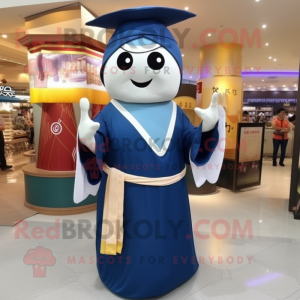 Navy Dim Sum mascot costume character dressed with a Blouse and Shawls