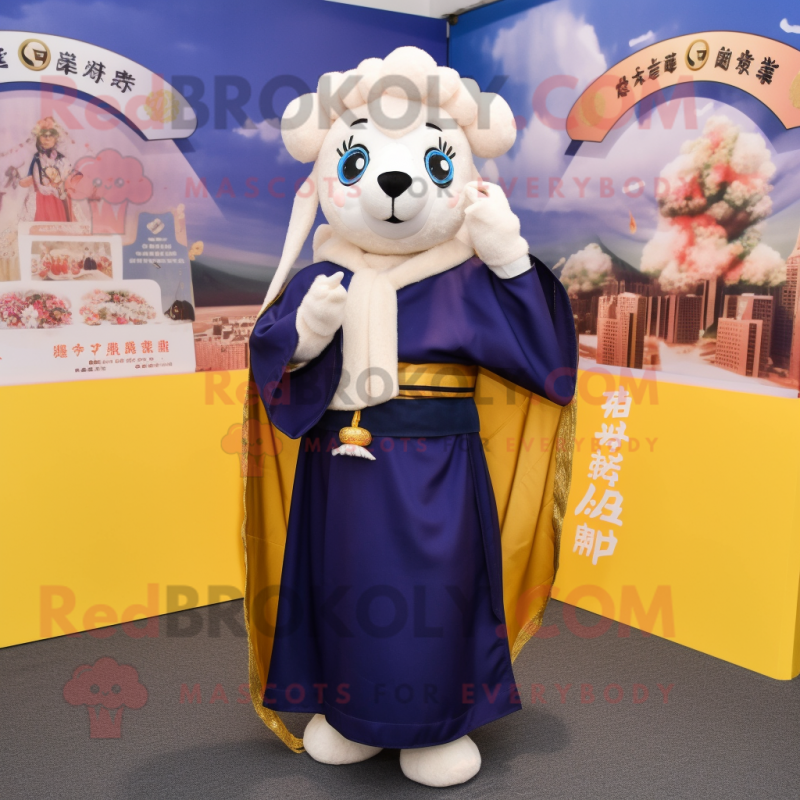 Navy Dim Sum mascot costume character dressed with a Blouse and Shawls