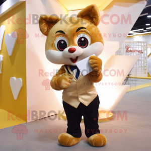 Gold Love Letter mascot costume character dressed with a Oxford Shirt and Bow ties