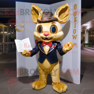 Gold Love Letter mascot costume character dressed with a Oxford Shirt and Bow ties