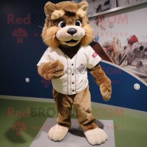 Beige Lynx mascot costume character dressed with a Baseball Tee and Shoe laces