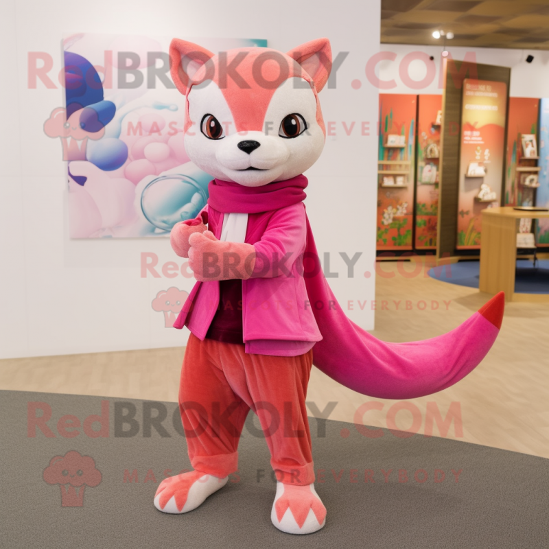 Pink Marten mascot costume character dressed with a Capri Pants and Shawls