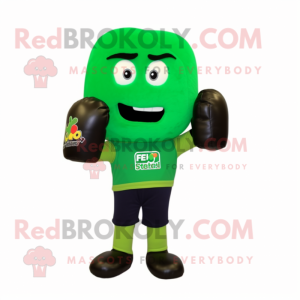 Forest Green Boxing Glove mascot costume character dressed with a Mom Jeans and Scarves