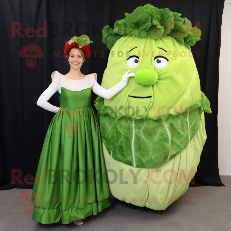 Green Corned Beef And Cabbage mascot costume character dressed with a Evening Gown and Earrings