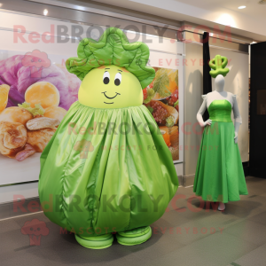 Green Corned Beef And Cabbage mascot costume character dressed with a Evening Gown and Earrings