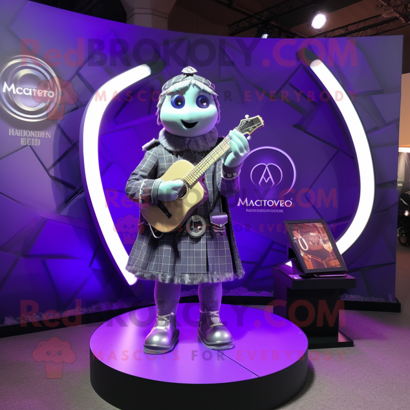 Lavender Celtic Harp mascot costume character dressed with a Moto Jacket and Cufflinks