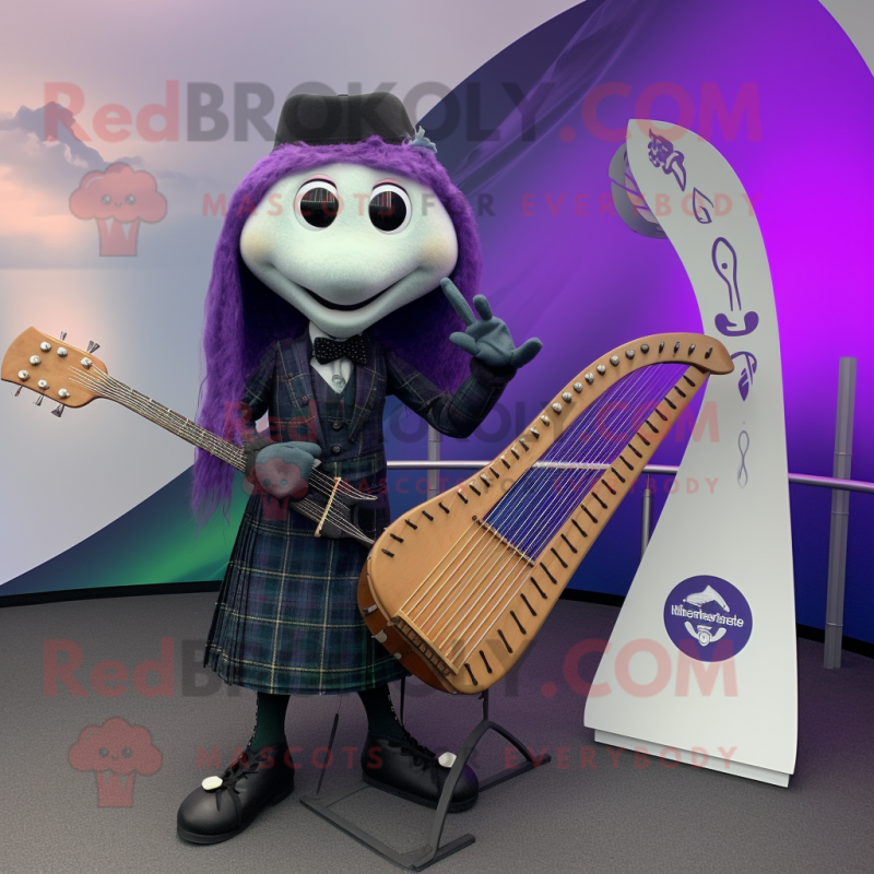 Lavender Celtic Harp mascot costume character dressed with a Moto Jacket and Cufflinks