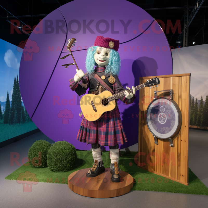 Lavender Celtic Harp mascot costume character dressed with a Moto Jacket and Cufflinks