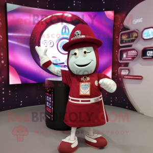 Maroon Gyro mascot costume character dressed with a Mini Skirt and Digital watches