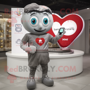 Grey Heart maskot kostume...